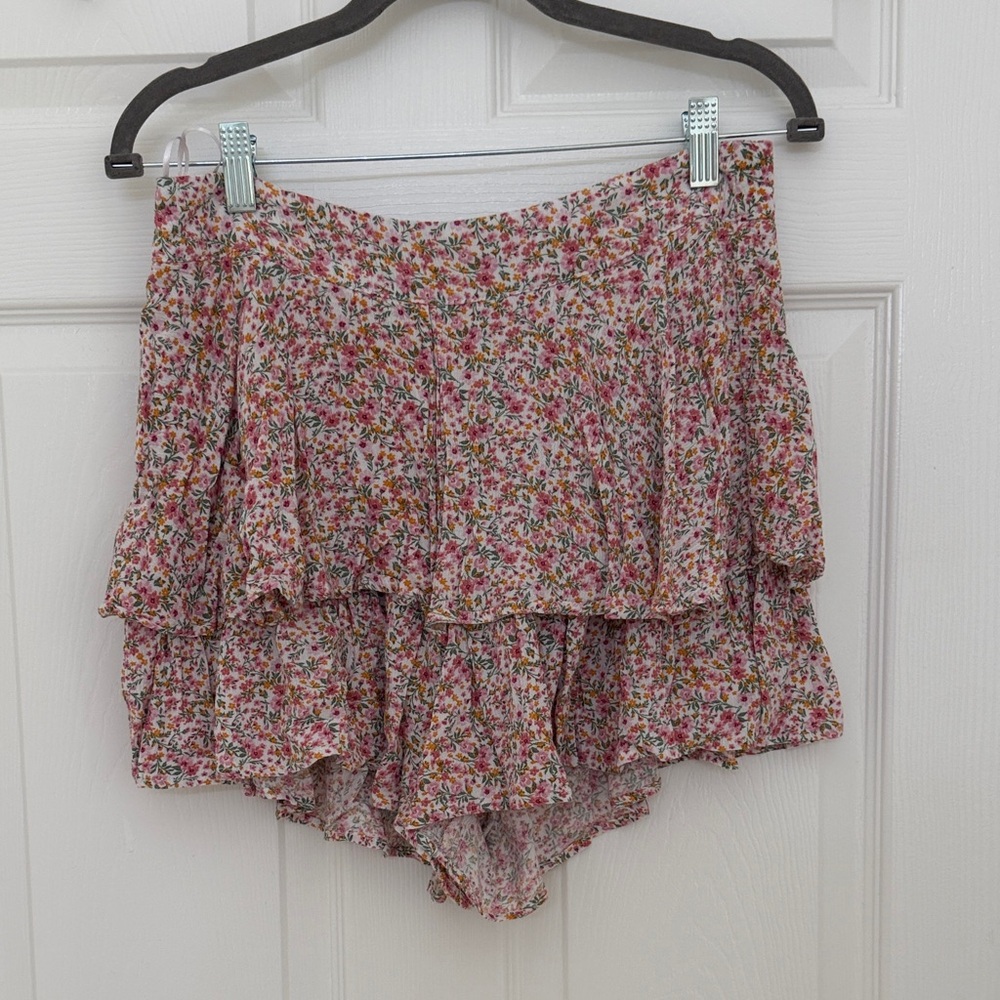 Altar'd State Pink Floral Ruffle Skort